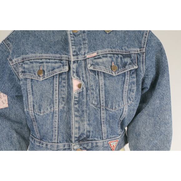 Vintage Guess Georges Marciano 80s Patchwork Stone Washed Denim Jean Jacket Sz S - Picture 5 of 16